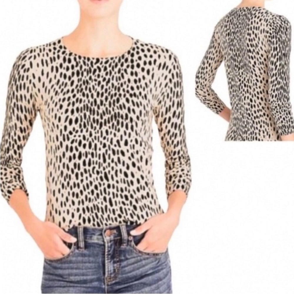 J. Crew Teddie Cotton Crewneck Leopard Print Sweater